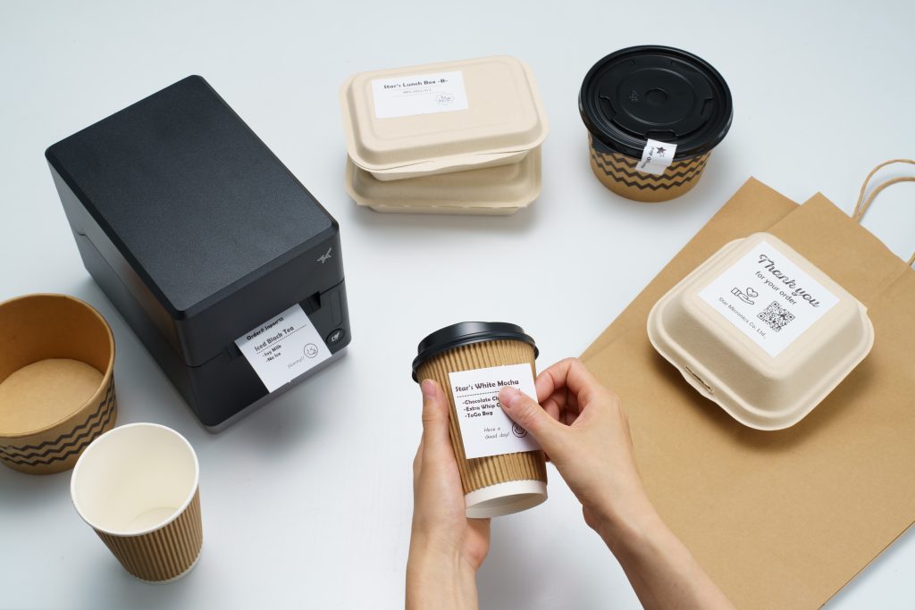 mC-Label thermal printer by Star Micronics using linerless label paper.