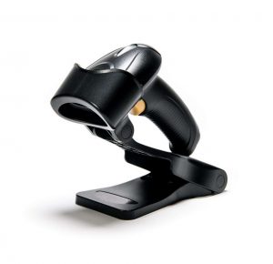 Black wireless handheld 2D barcode scanner by Star Micronics.