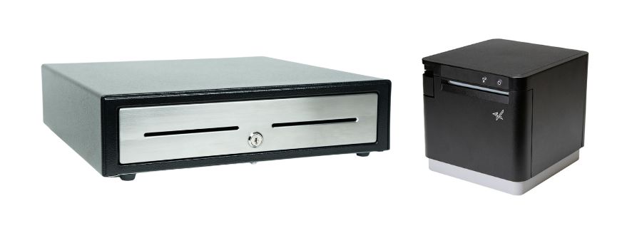 CD4 Choice series cash drawer with mC-Print3 thermal receipt printer by Star Micronics.