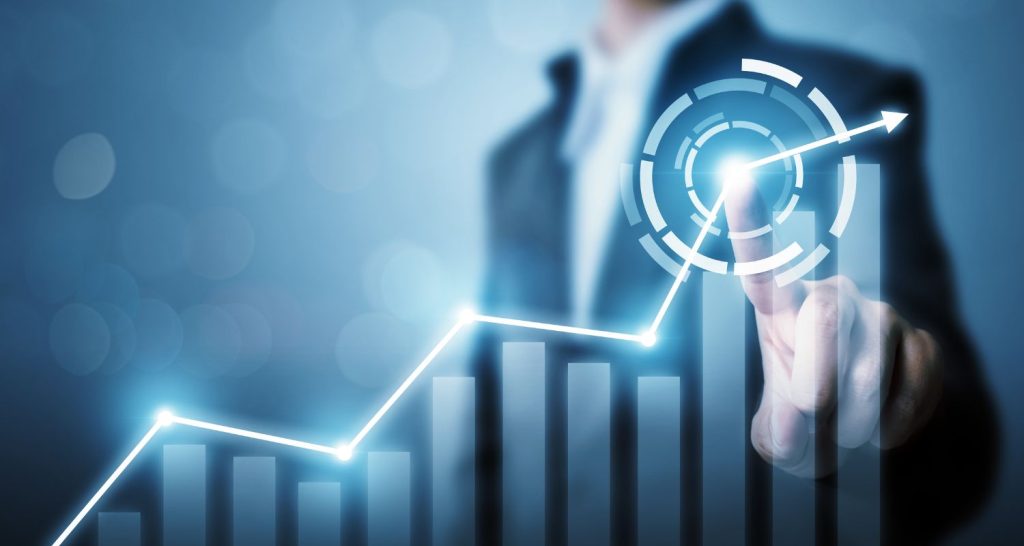 Upward graph showing business success and growth.