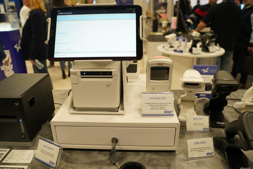 The full point-of-sale (POS) hardware solution by Star Micronics, displayed at NRF 2023.