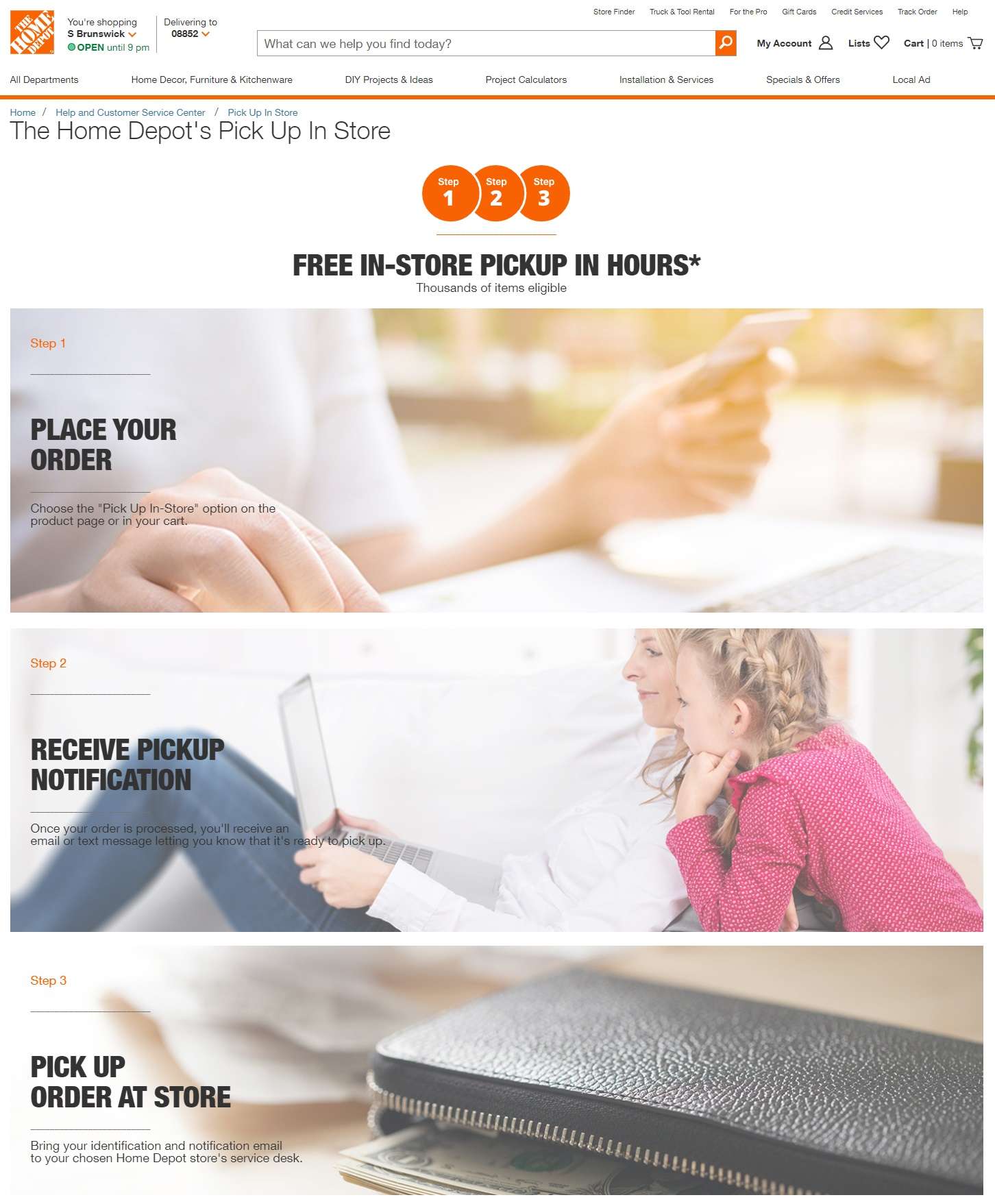 Home Depot buy online pickup in store example