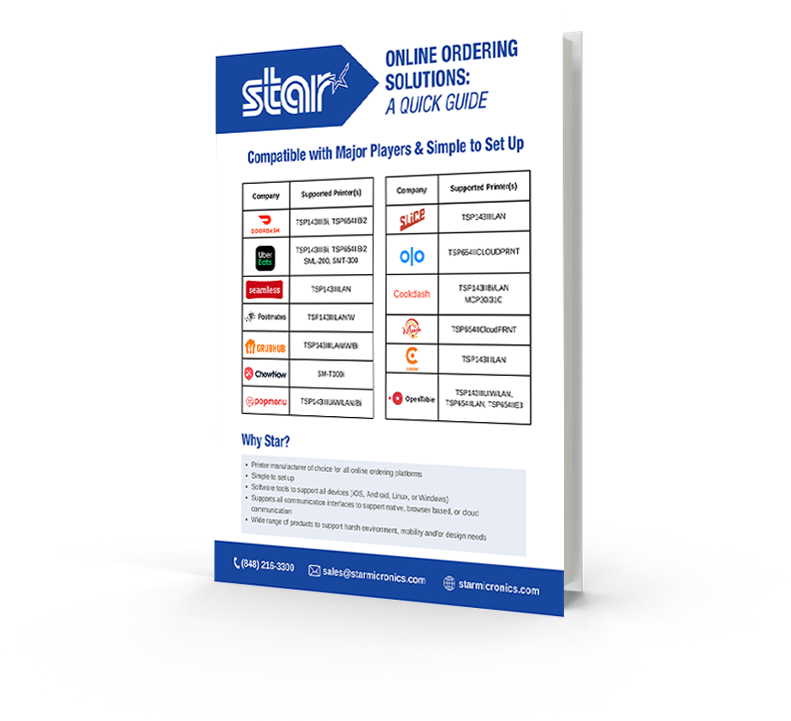 Find out which online ordering platform works with which Star Micronics printer with our Online Ordering Guide for restaurant and QSR owners.