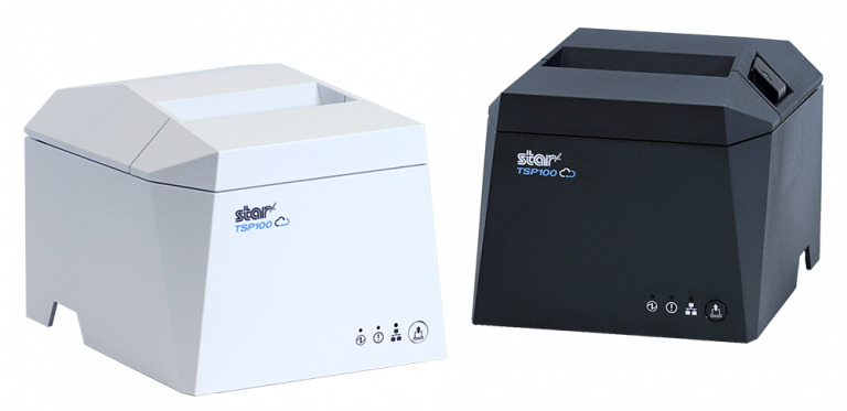 The TSP143IV thermal receipt printer by Star Micronics comes in black or white.