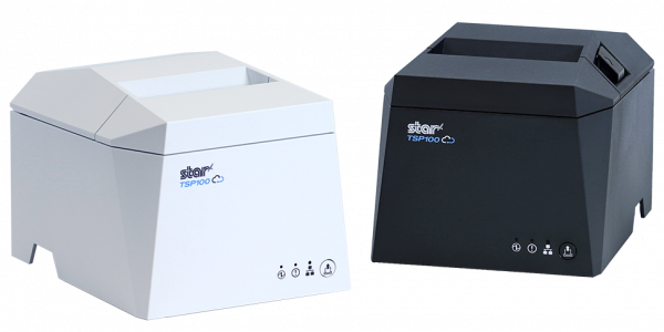 The TSP143IV thermal receipt printer by Star Micronics comes in black or white.