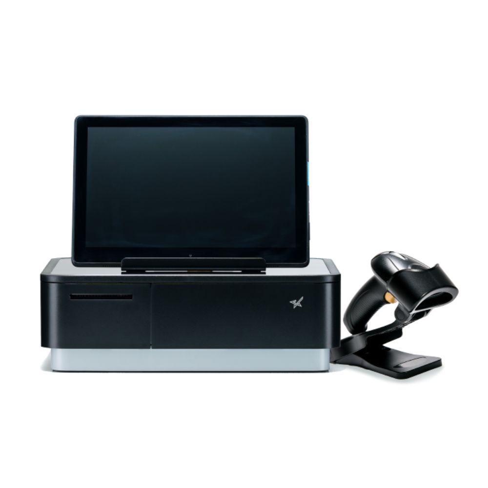 Black mPOP with optional 2D Scanner shown with Tablet